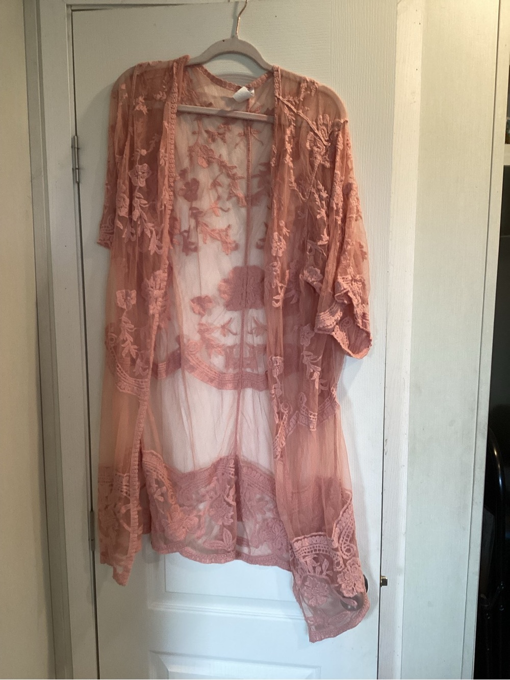 Sheer Lace Kimono in Dusty Rose L/XL EUC
